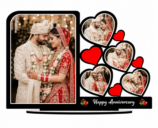 Customized Anniversary Photo Frame with Multiple Photo Slots & Romantic Hearts Design