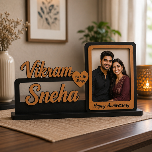 Personalized Wedding Couple Photo Frame | Custom Name Wooden Love Plaque