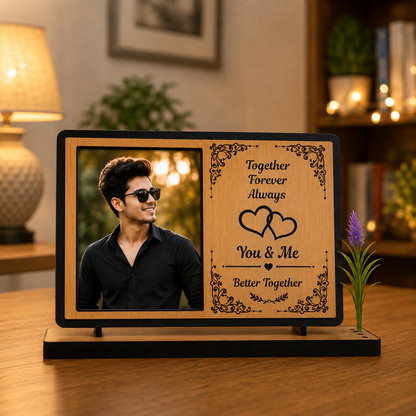 Personalized Wedding Couple Photo Frame | Custom Name Wooden Love Plaque