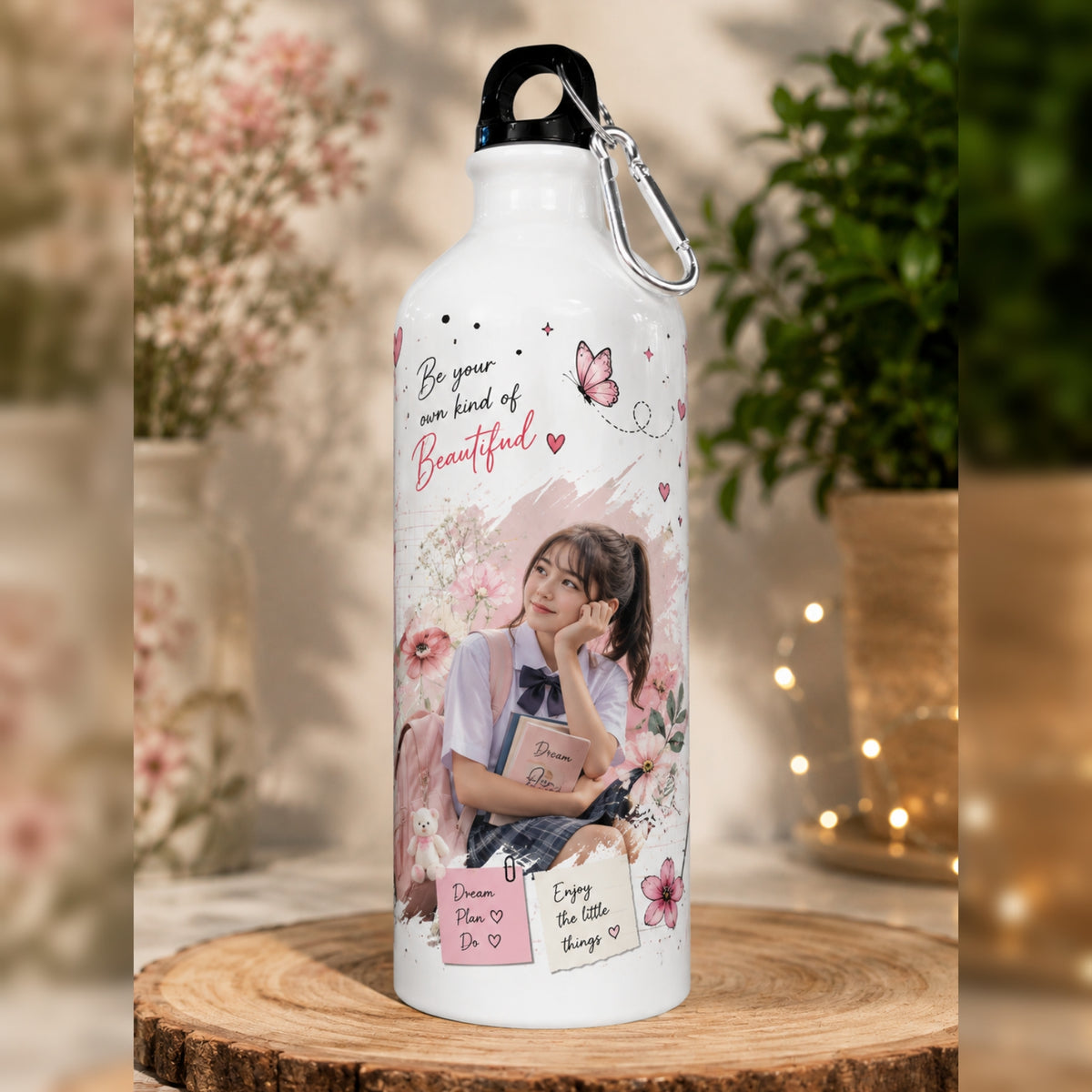 Customized Photo Printed Sipper Bottle✨ with Carabiner Hook🪝| Personalised Metal Water Bottle for Gifts 🎁