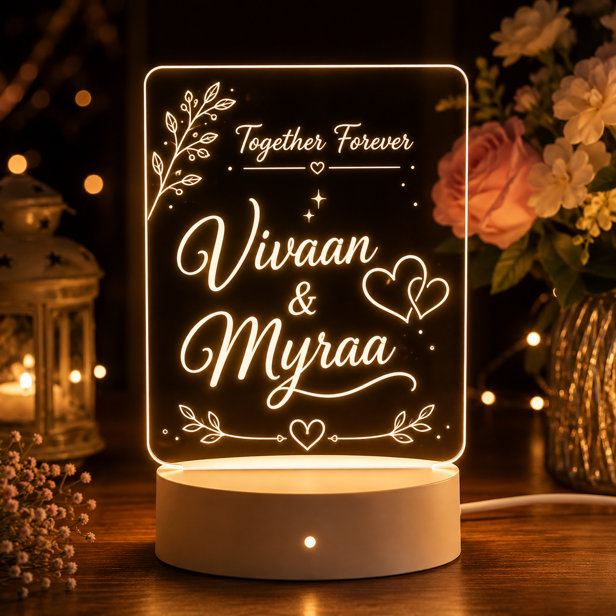 Personalized LED Acrylic Name Plate | Custom Couple Gift & Anniversary Decor