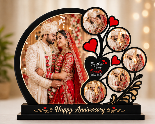 Customized Anniversary Photo Frame with Multiple Photo Slots & Romantic Hearts Design