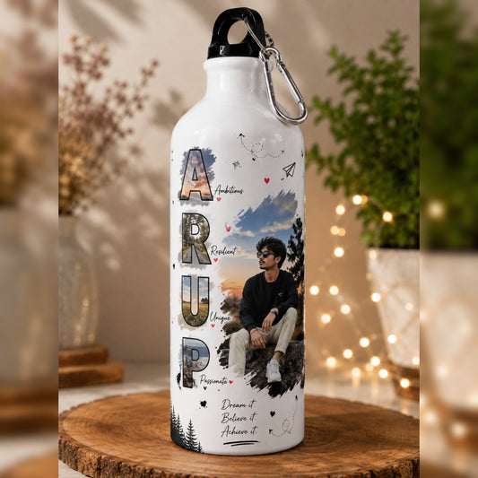 Customized Photo Printed Sipper Bottle✨ with Carabiner Hook🪝| Personalised Metal Water Bottle for Gifts 🎁