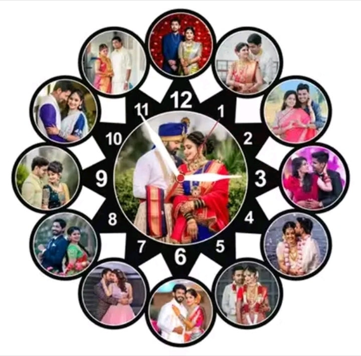 Personalized Custom Photo Wall Clock with Multiple Photos | Acrylic Sublimation Clock for Home & Gift 🎁
