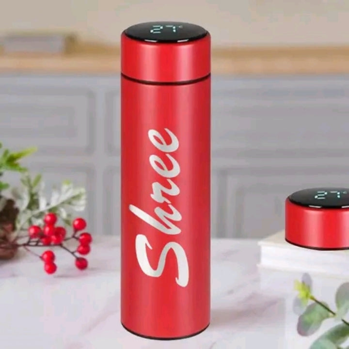 Custom Personalized Water Bottle – LED Temperature Smart Flask, Bamboo Finish & Photo Name Engraved Drinkware