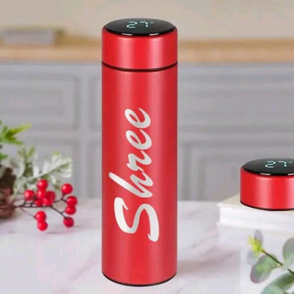 Custom Personalized Water Bottle – LED Temperature Smart Flask, Bamboo Finish & Photo Name Engraved Drinkware