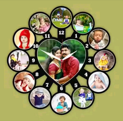 Personalized Custom Photo Wall Clock with Multiple Photos | Acrylic Sublimation Clock for Home & Gift 🎁