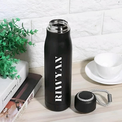 Custom Personalized Water Bottle – LED Temperature Smart Flask, Bamboo Finish & Photo Name Engraved Drinkware