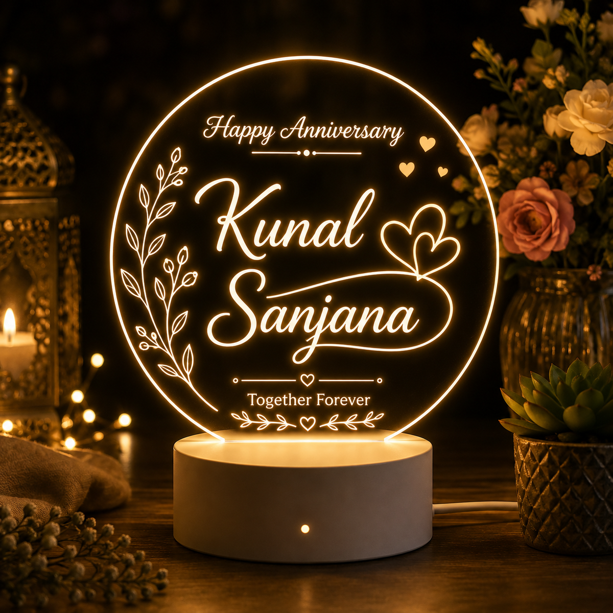 Personalized LED Acrylic Name Plate | Custom Couple Gift & Anniversary Decor
