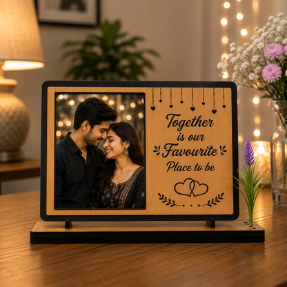 Personalized Wedding Couple Photo Frame | Custom Name Wooden Love Plaque