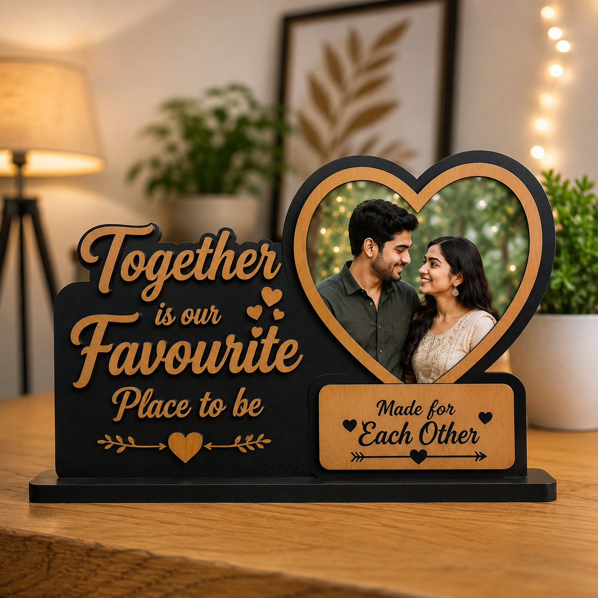 Personalized Wedding Couple Photo Frame | Custom Name Wooden Love Plaque