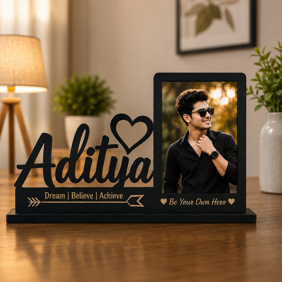 Personalized Wedding Couple Photo Frame | Custom Name Wooden Love Plaque