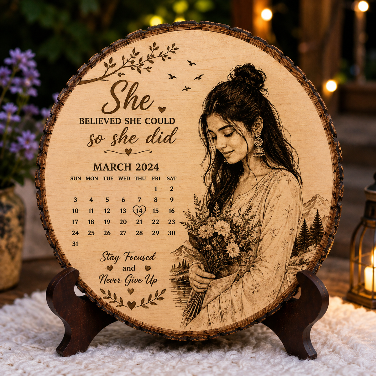Personalized Wooden Photo Plaque for Girls | Custom Engraved Wooden Calendar Gift 🎁