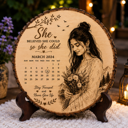 Personalized Wooden Photo Plaque for Girls | Custom Engraved Wooden Calendar Gift 🎁