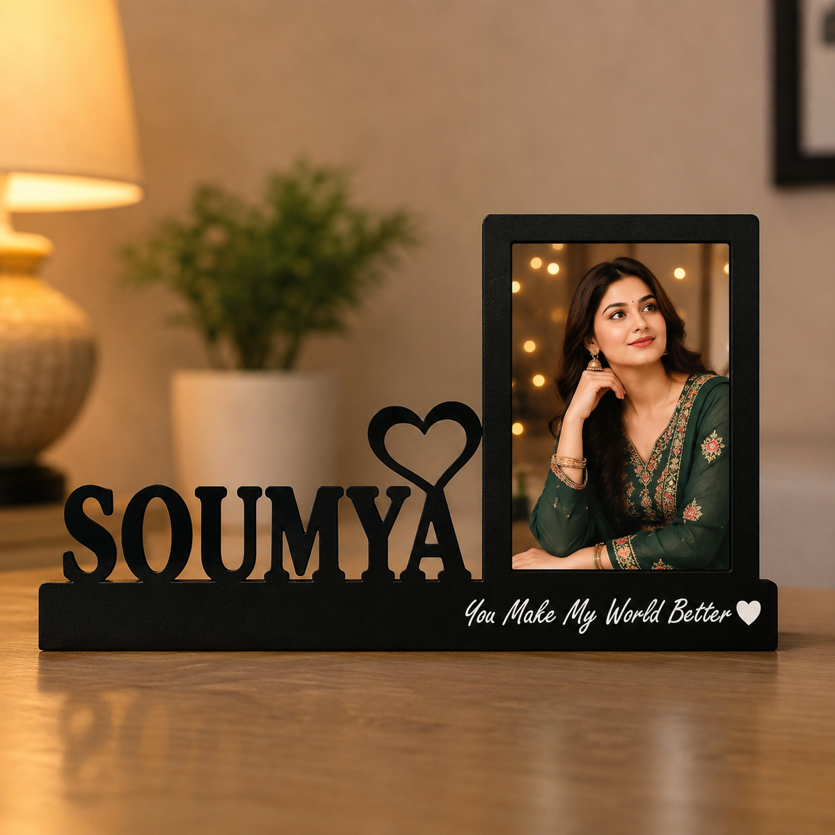 Personalized Wedding Couple Photo Frame | Custom Name Wooden Love Plaque
