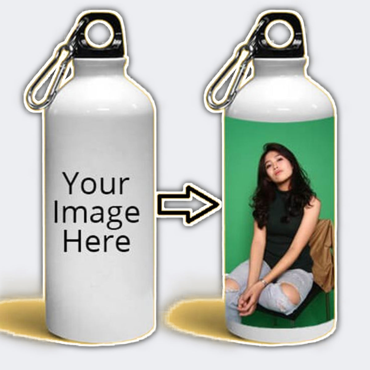 Customized Photo Printed Sipper Bottle✨ with Carabiner Hook🪝| Personalised Metal Water Bottle for Gifts 🎁