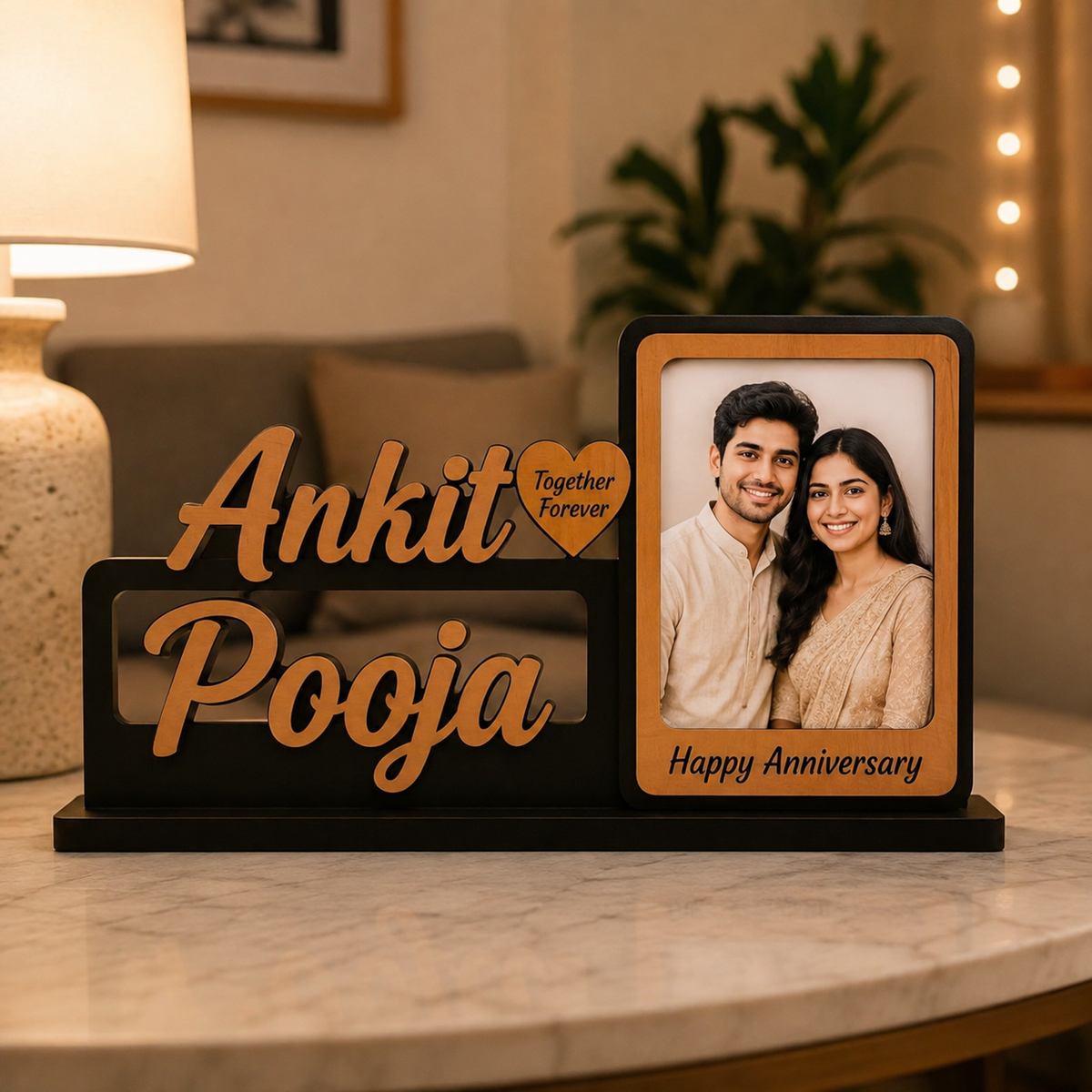 Personalized Wedding Couple Photo Frame | Custom Name Wooden Love Plaque