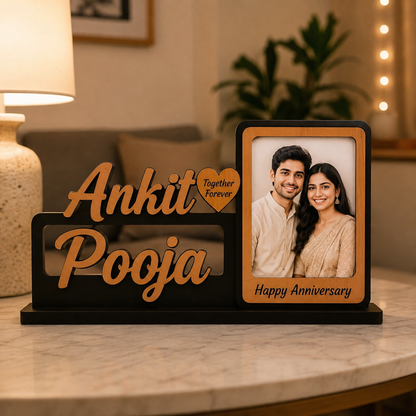 Personalized Wedding Couple Photo Frame | Custom Name Wooden Love Plaque