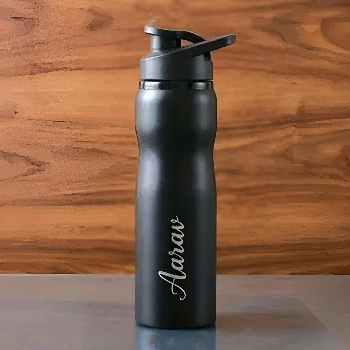Custom Personalized Water Bottle – LED Temperature Smart Flask, Bamboo Finish & Photo Name Engraved Drinkware