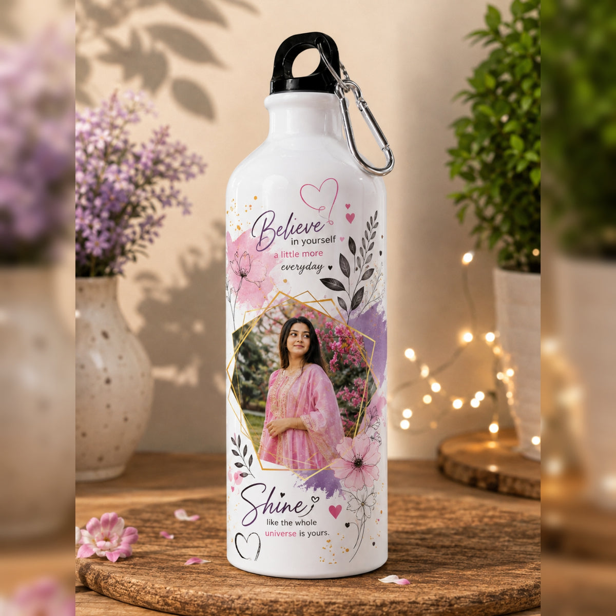 Customized Photo Printed Sipper Bottle✨ with Carabiner Hook🪝| Personalised Metal Water Bottle for Gifts 🎁