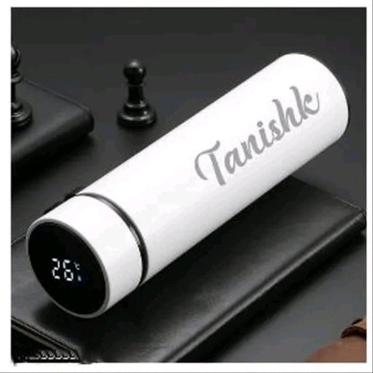 Custom Personalized Water Bottle – LED Temperature Smart Flask, Bamboo Finish & Photo Name Engraved Drinkware