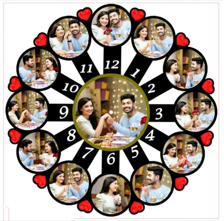 Personalized Custom Photo Wall Clock with Multiple Photos | Acrylic Sublimation Clock for Home & Gift 🎁