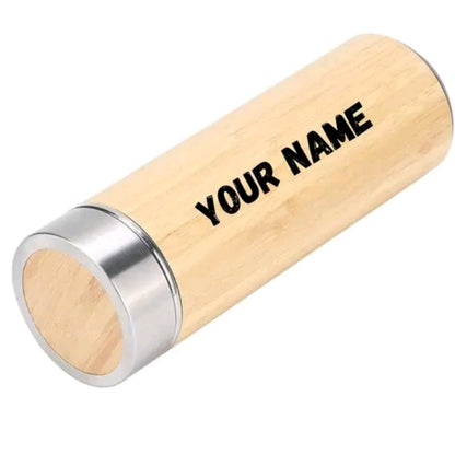 Custom Personalized Water Bottle – LED Temperature Smart Flask, Bamboo Finish & Photo Name Engraved Drinkware